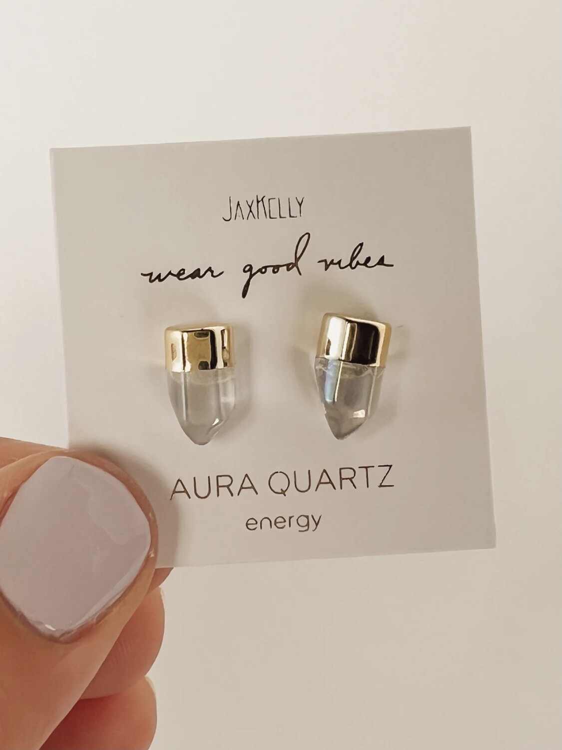 Gold Dip Aura Quartz Crystal Point Studs - 18kt Over Sterling Silver - JK111