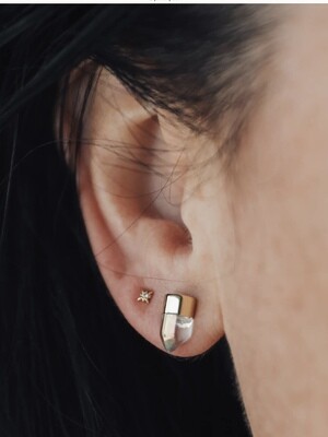 Gold Dip Aura Quartz Crystal Point Studs - 18kt Over Sterling Silver - JK111