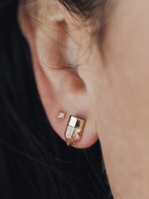 Gold Dip Smoky Quartz Crystal Point Studs - 18kt Over Sterling Silver - JK110