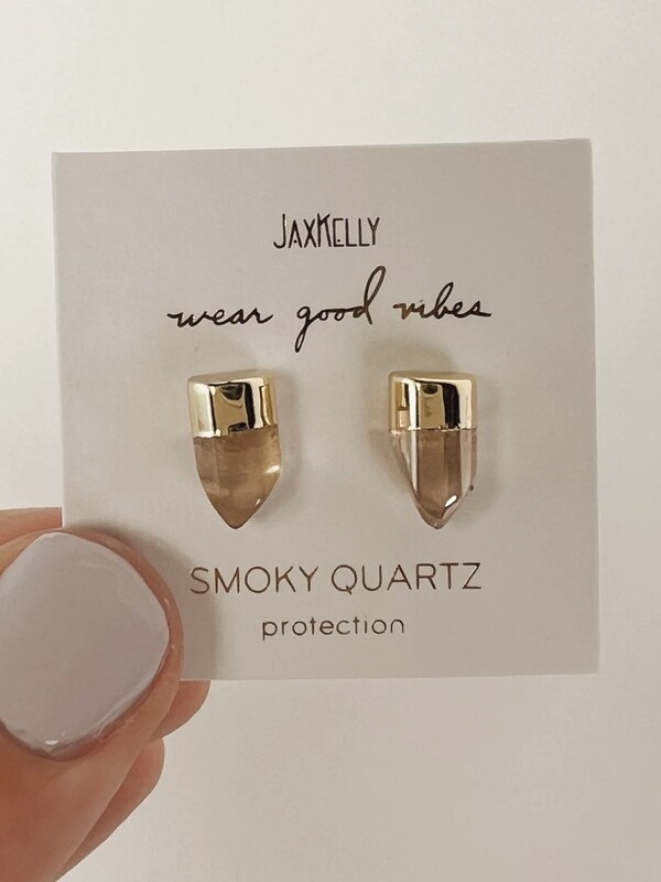 Gold Dip Smoky Quartz Crystal Point Studs - 18kt Over Sterling Silver - JK110