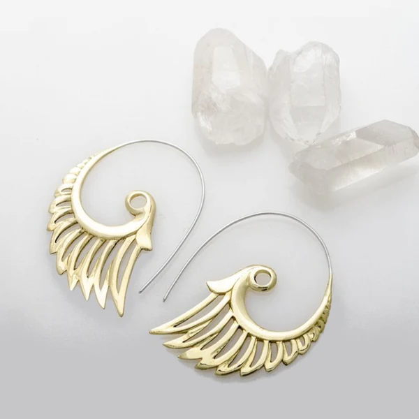 Large Wing Hoop Earrings in Brass & Sterling Silver - IBE57