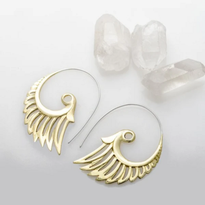 Large Wing Hoop Earrings in Brass & Sterling Silver - IBE57