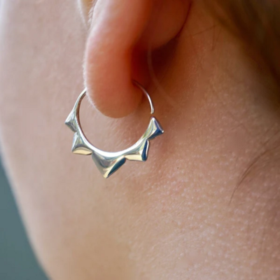 Small 14mm Flower Petal Sleeper Hoops in Sterling Silver - IBE276