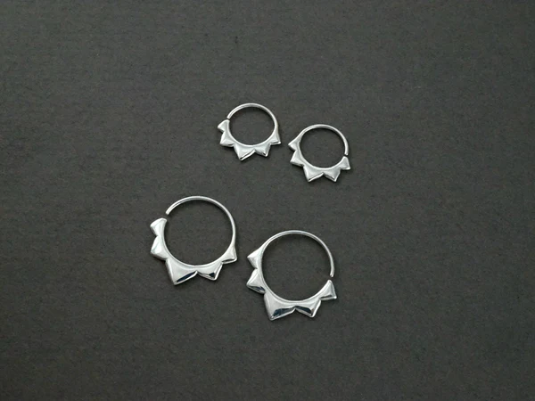 Small 14mm Flower Petal Sleeper Hoops in Sterling Silver - IBE276