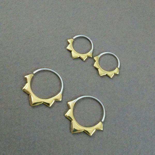 Small 14mm Flower Petal Sleeper Hoops in Brass &amp; Sterling Silver - IBE276
