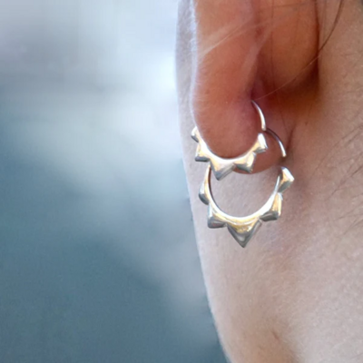 Tiny 9mm Flower Petal Sleeper Hoops in Sterling Silver - IBE278