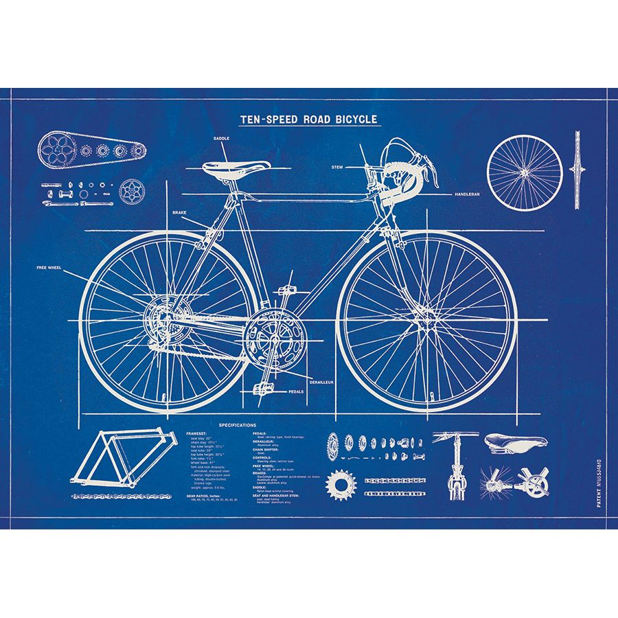 Bicycle Blueprints Poster  - 20” X 28” - #415
