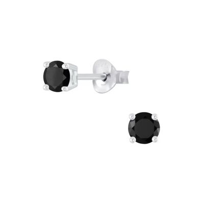 Sterling Silver 4mm Round Black Cubic Zirconia Posts - P24-13
