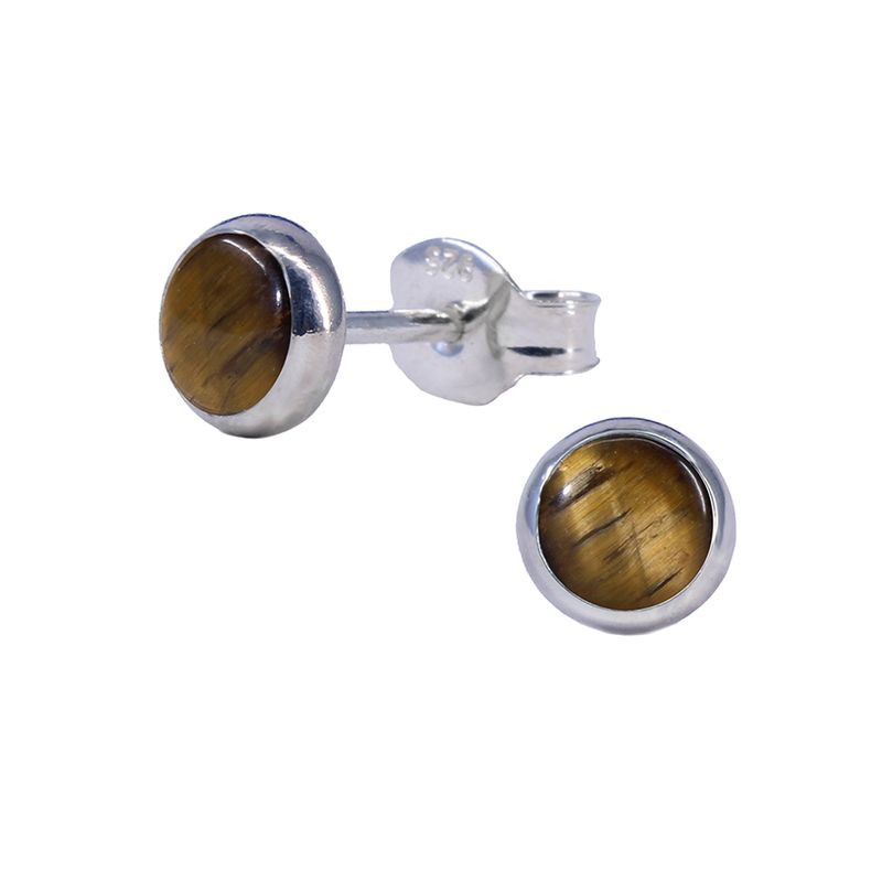 Tiger Eye 5mm Sterling Silver Circle Posts - P5-TE