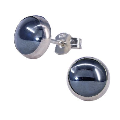 Hematite 8mm Sterling Silver Circle Posts - P8-HEM