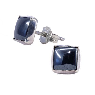 Hematite 6mm Sterling Silver Square Posts - P7-HEM