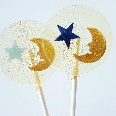 Gold Moon & Blue Star Lollipops - Marshmallow