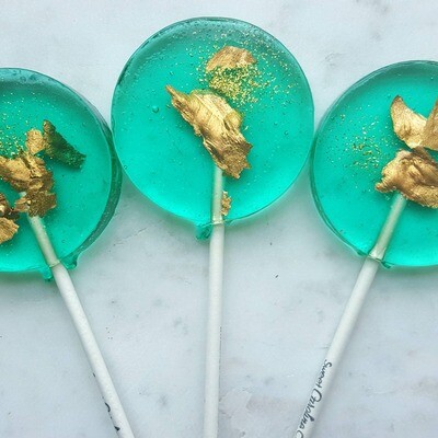 Teal and Gold Sparkle Lollipops - Green Apple