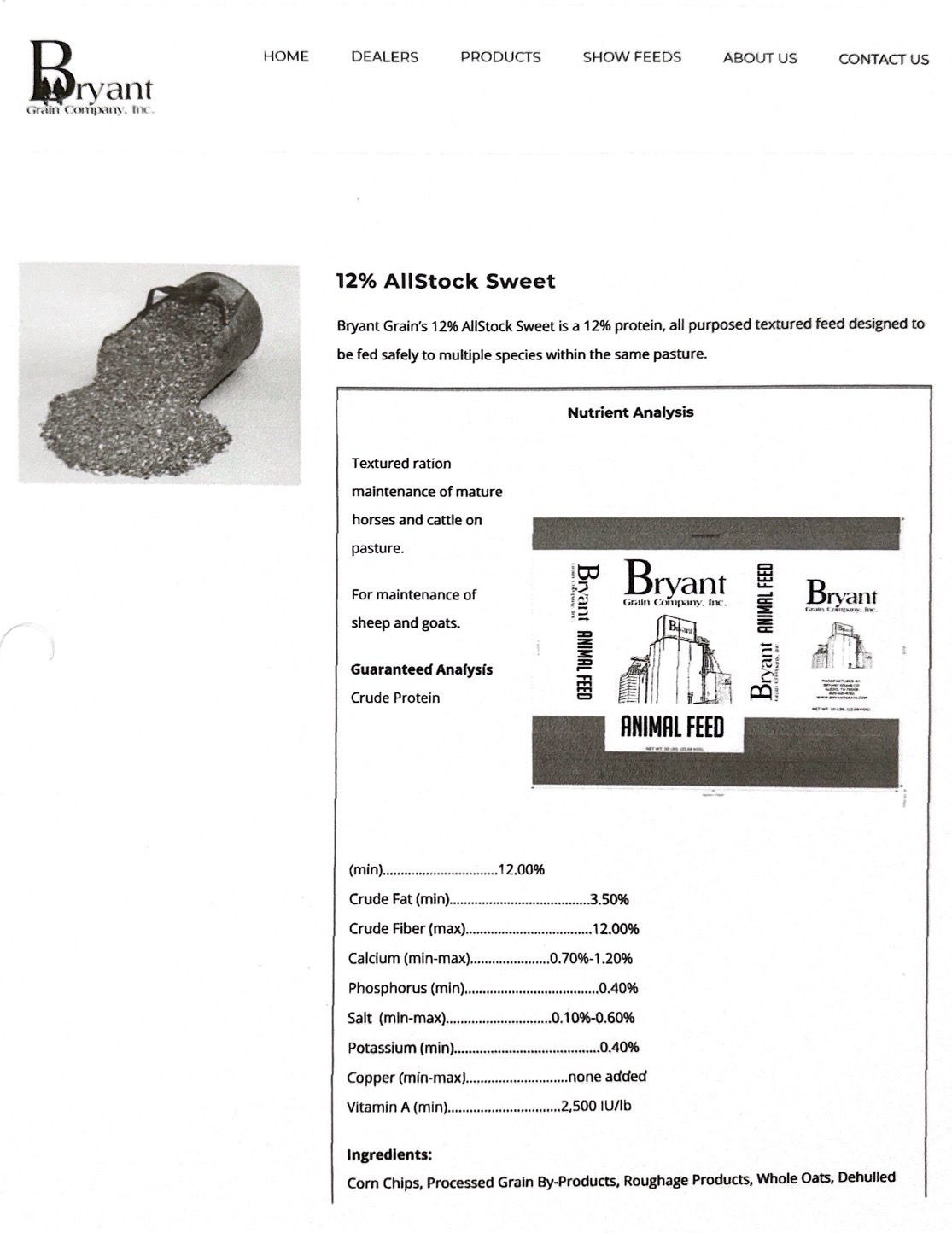 Bryant 12% Allstock Sweet 50lb