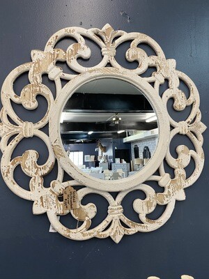 White Washed Scrolled Mirror (30”)