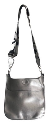 Large Silver Leather Messenger Bag with Silver Hardware