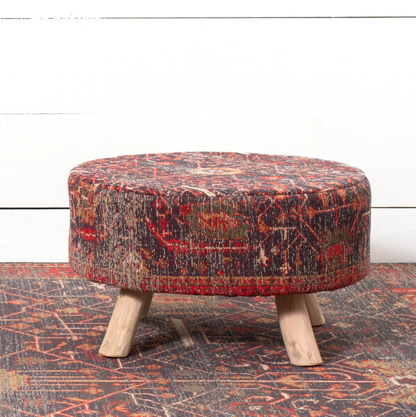 Distressed Print Cotton Chenille Stool