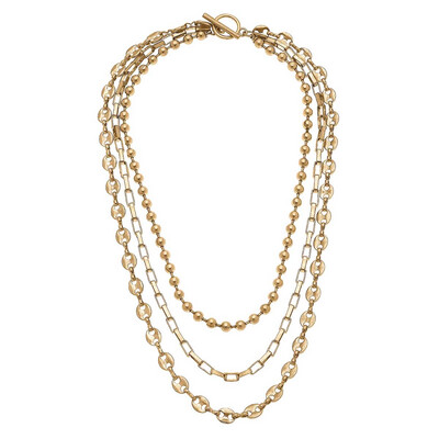 Elliot Layered Mixed Media chain necklace worn gold