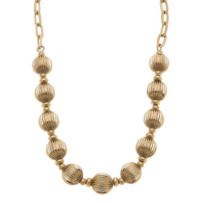 Jade Ribbed Metal Chain Link Necklace Worn Gold