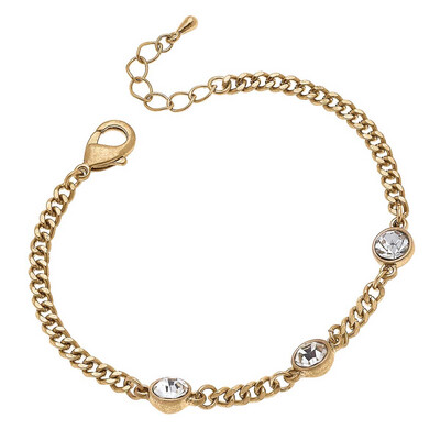Lyra Rhinestone Curb Chain Bracelet Worn Gold