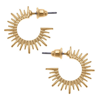 Everleigh Sunburst Hoop Earrings in Worn Gold