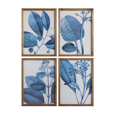 Wood Framed Blue Botanical Wall Decor
