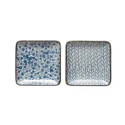 Square Stoneware Plate Blue/White (4 1/4”)