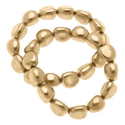 Lottie Metal Plated Bead Stretch Bracelets in Worn Gold