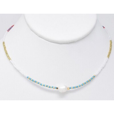 DANDY 14-16in TURQUOISE AND GOLD CHOKER NECKLACE WITH PEARL ACCENT