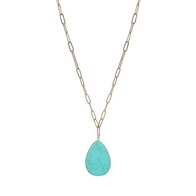 FIN TURQUOISE 30-32 GOLD LINK NECKLACE WITH TURQUOISE PENDANT