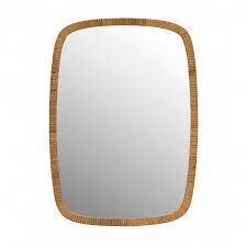 Rattan Wrapped Wood Framed Wall Mirror 16-3/4