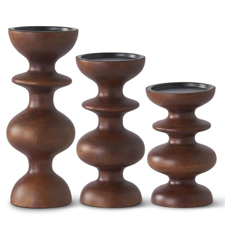 Dark Mango Wood Candleholders