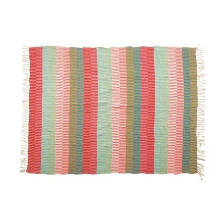 Recycled Striped Cotton Blend Throw w Tassels