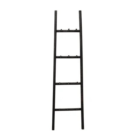 15-3/4"L x 59"H Decorative Wood Ladder w/ 12 Pegs, Black