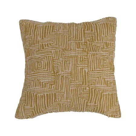 16" Square Cotton Pillow w/ Kuba Cloth Pattern, Mustard & Cream Color