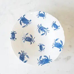 12x12x3.5 Watercolor Crab Serving Bowl - White/Blue