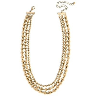 Arleen Metal Ball Layered Necklace in Worn Gold