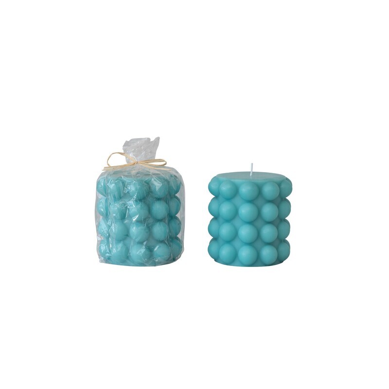 Unscented Hobnail Pillar Candle, Cyan