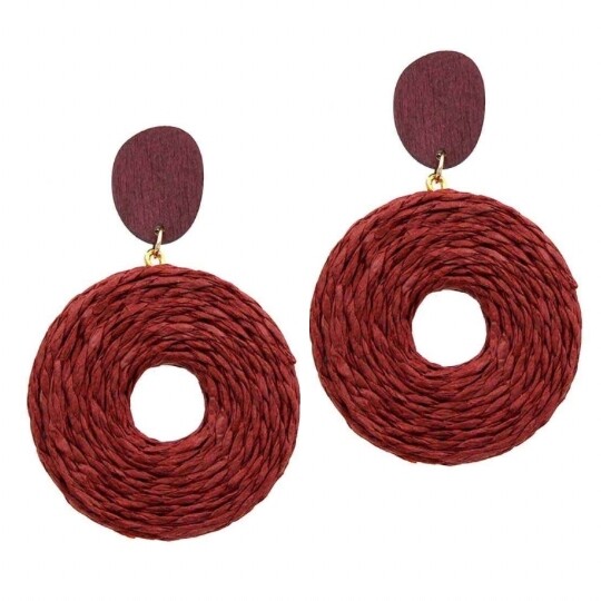 Burgundy Woven Circle Drops