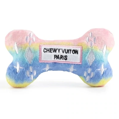 Chewy Vuitton Bone Pink Squeaker Dog Toy