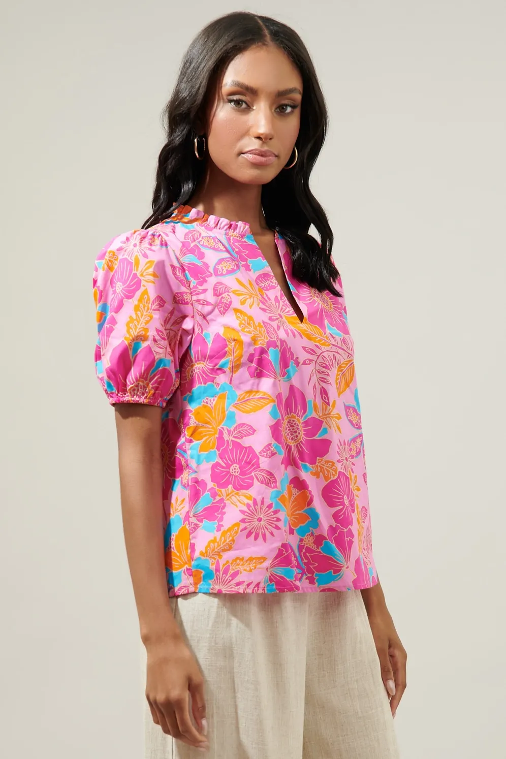 Coconut Grove Kenni Split Neck Top Pink