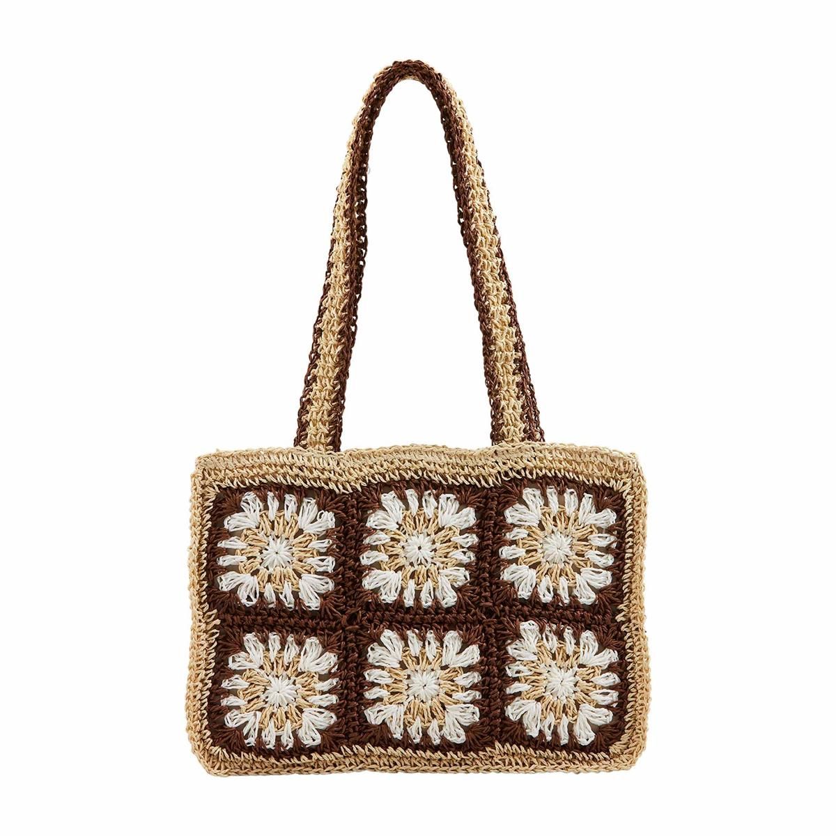 Natural Floral Crochet Mini Tote
