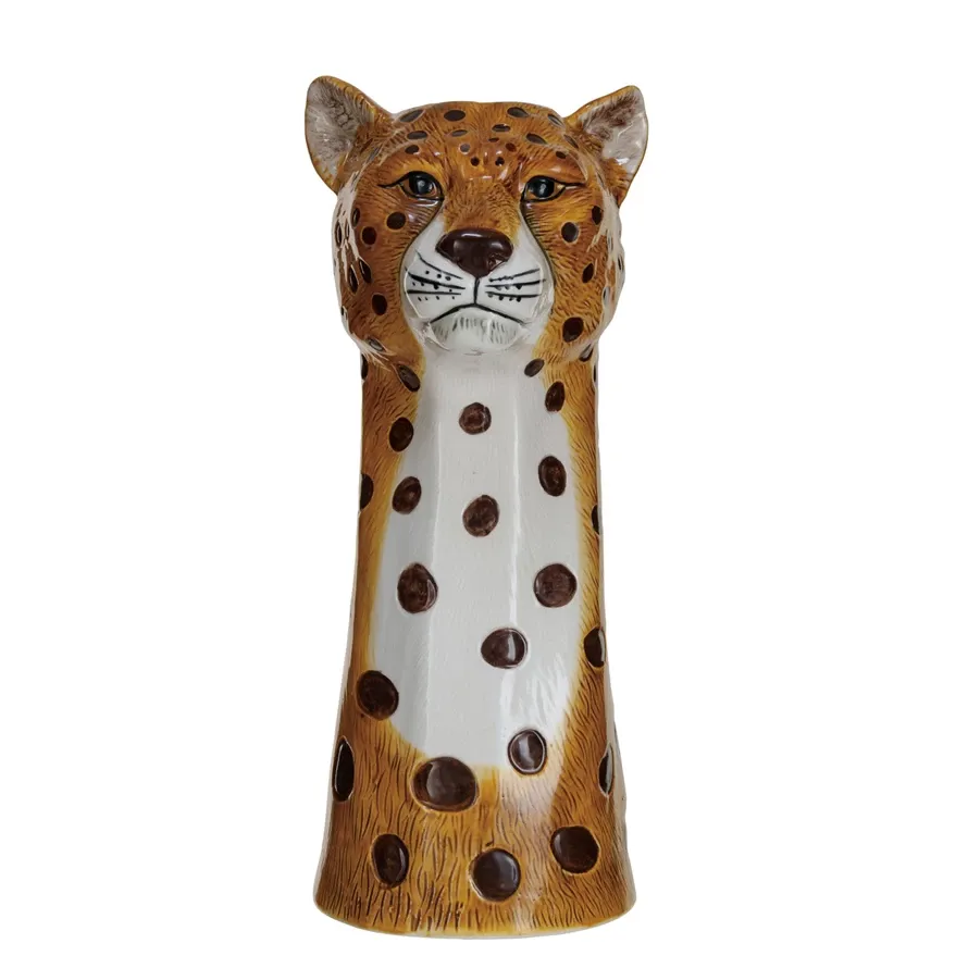 Hand-Painted Stoneware Cheetah Vase