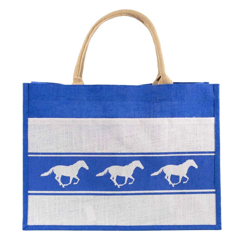 Horse Jute Pocket Tote Blue/White 19x14x7.5