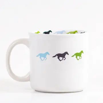 Off To the Races Coffee Mug White/Navy/Green/Blue 14oz.