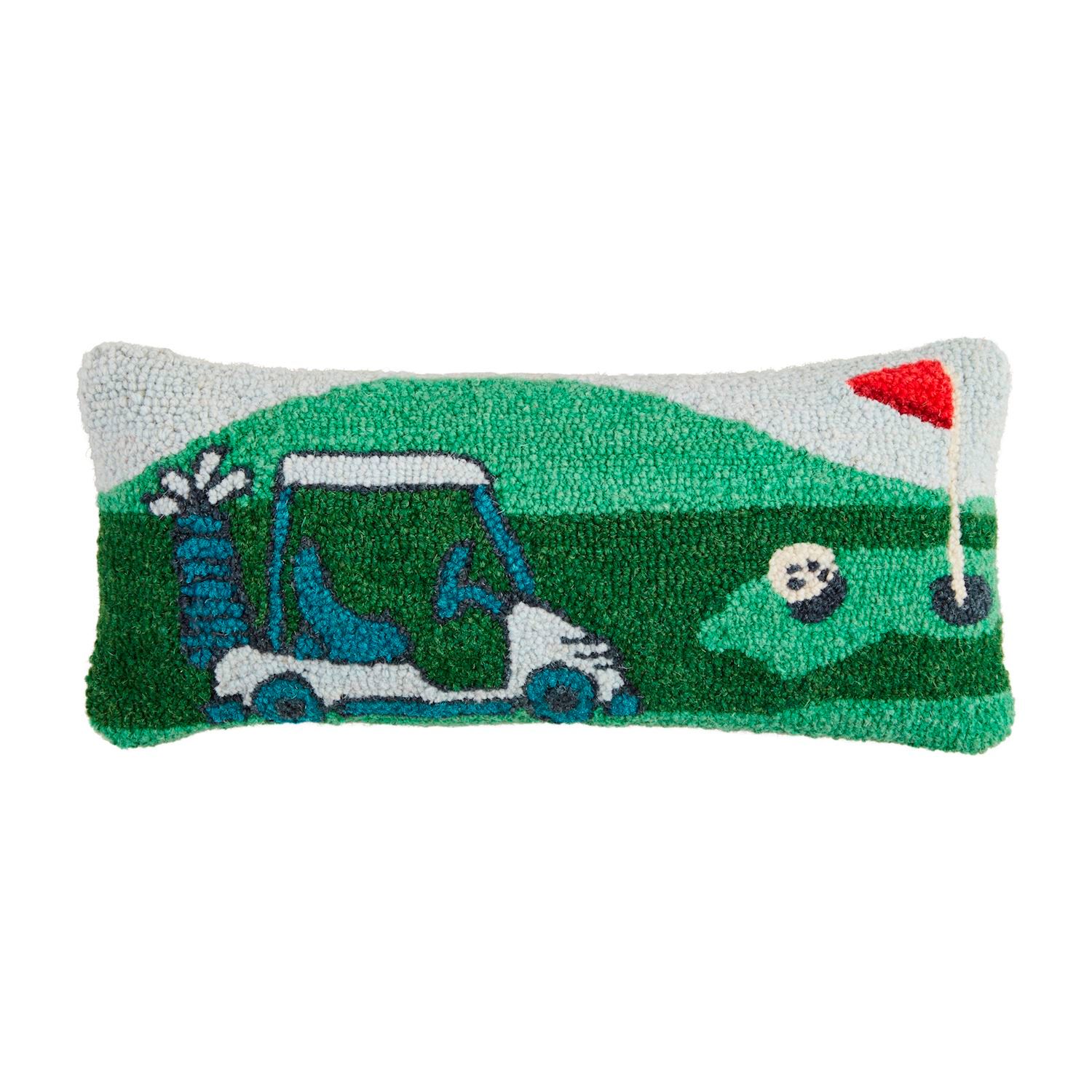 Golf Scene Hooked Wool Pillow