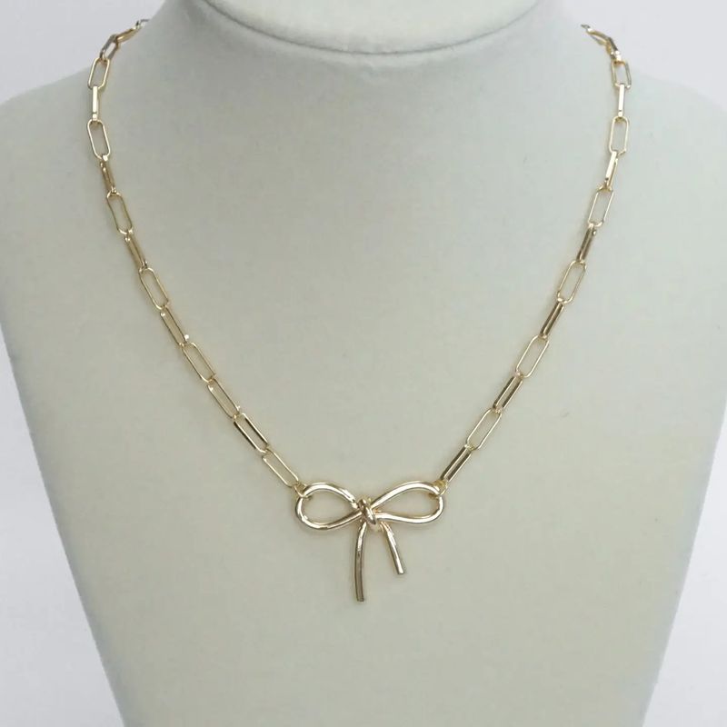 Bow Necklace Paperclip Gold Chain