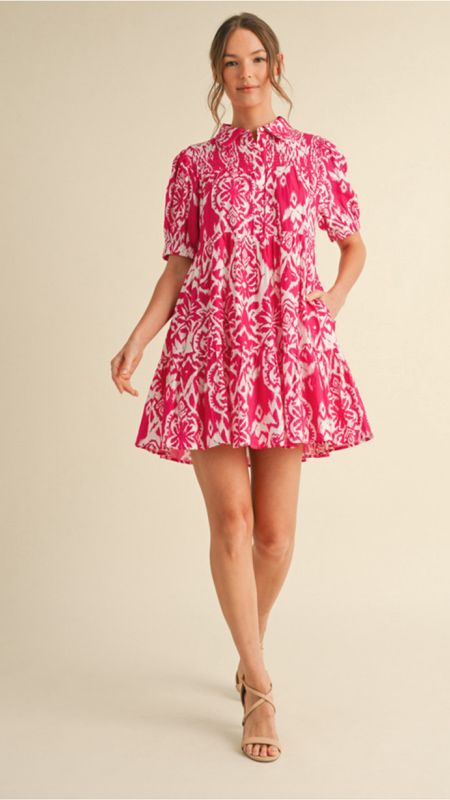 Fuchsia Collared Print Dress