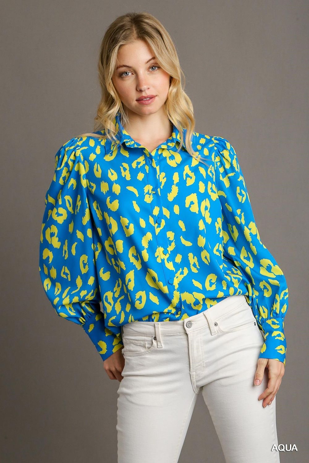 Aqua Leopard Print Long Sleeve Top