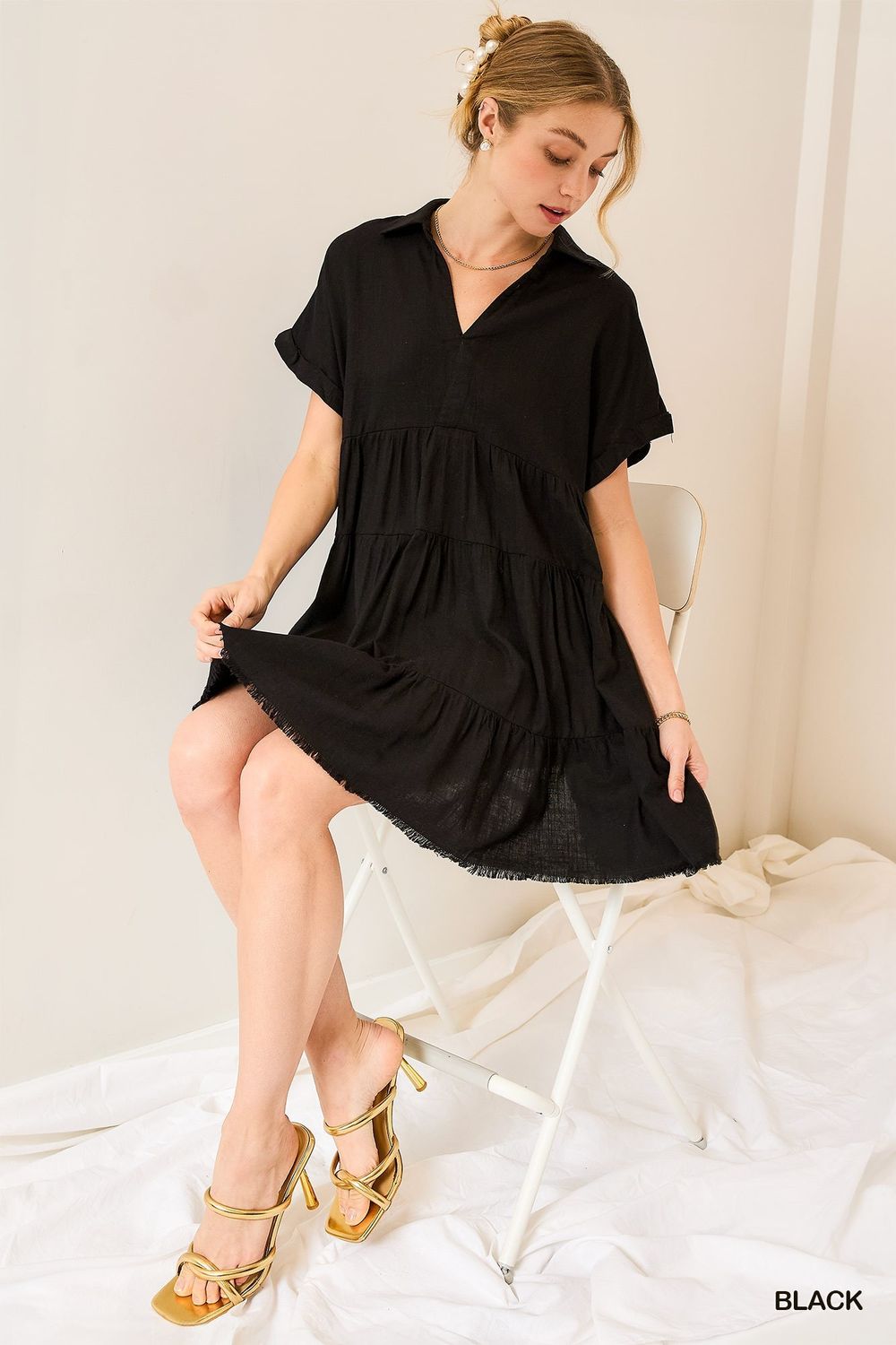 Black Sunny Breeze Tiered Mini Dress